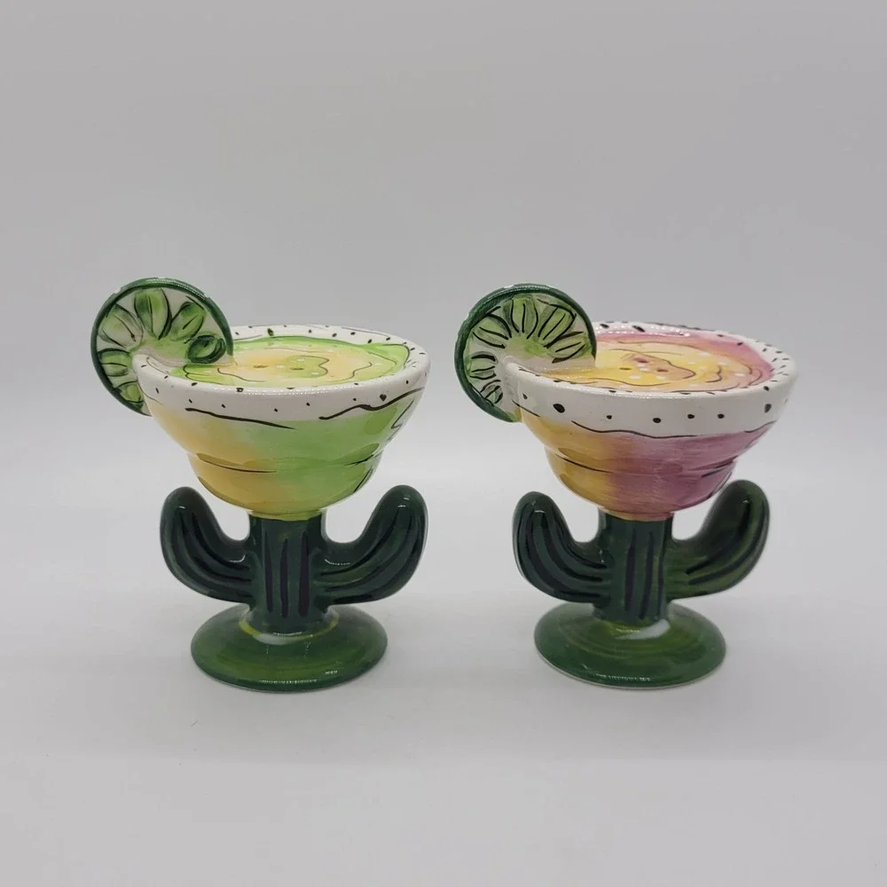 C.A. Ceramic Margarita Cactus Salt and Pepper Shaker Set Southwest Barware Decor